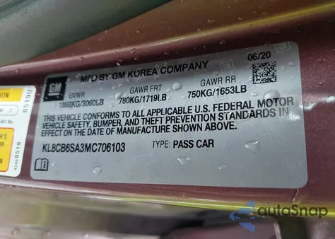 2021 Chevrolet Spark Fwd Ls Automatic from USA, damaged, VIN KL8CB6SA3MC706103